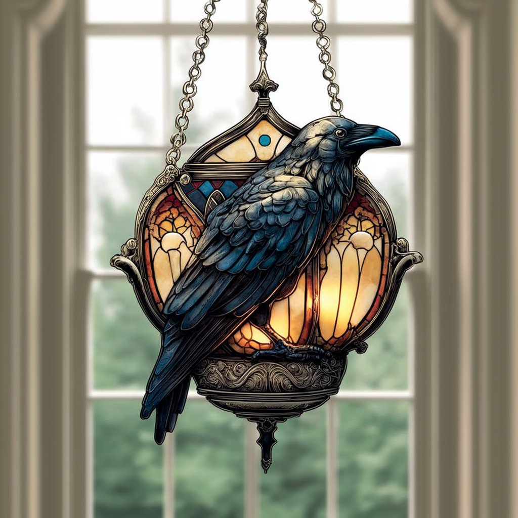 🐦⬛Dark Elegance: Hand-Painted Gothic Crow Lamp Ornament