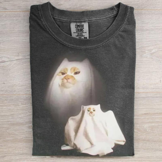 Ghost Kitten Halloween Retro T-shirt