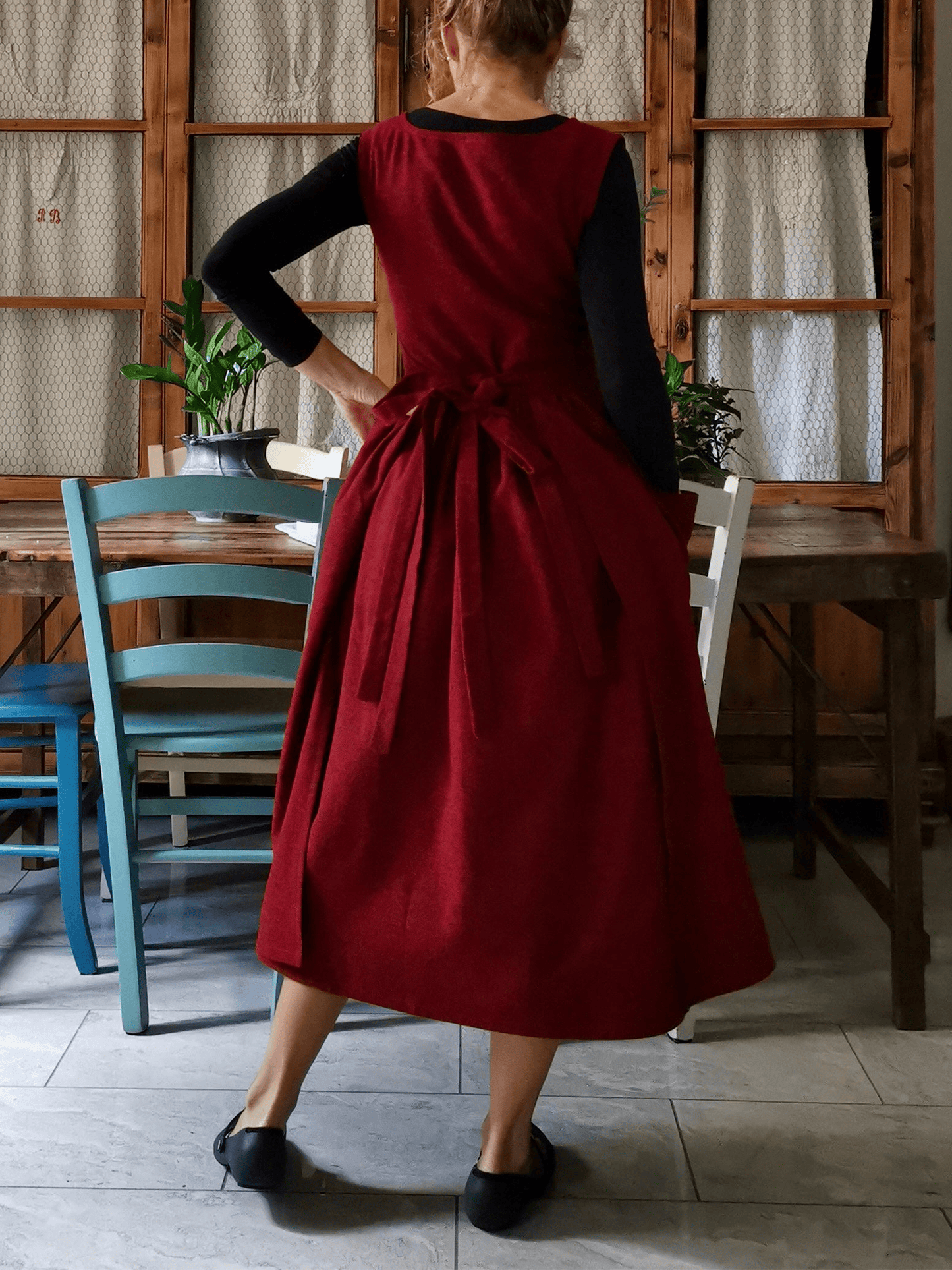 Dark Red Melange Apron