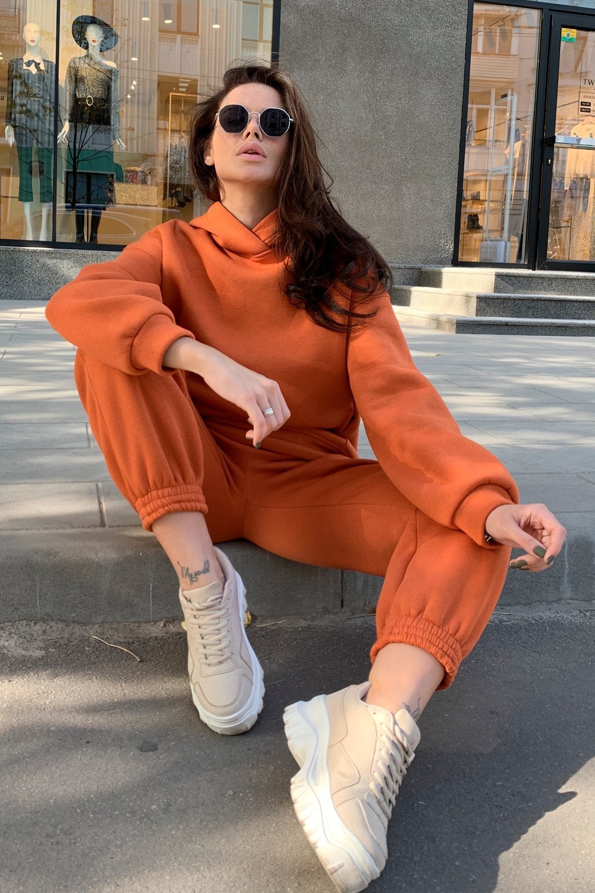 Fashion Casual Solid Color Two-piece Hooded Suit