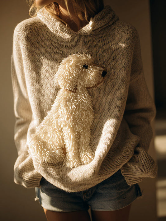 Classic Fuzzy Labradoodle Dog Felt Cozy Knit Hooded Sweater
