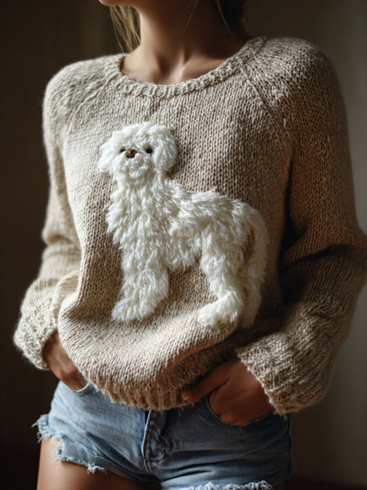 Fuzzy Dog Felt Cozy Knit Sweater