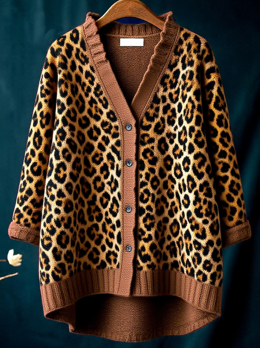 Animal Print Lace Button Sweater