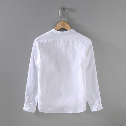 Men's Vintage Linen Long Sleeve Stand Collar Shirt