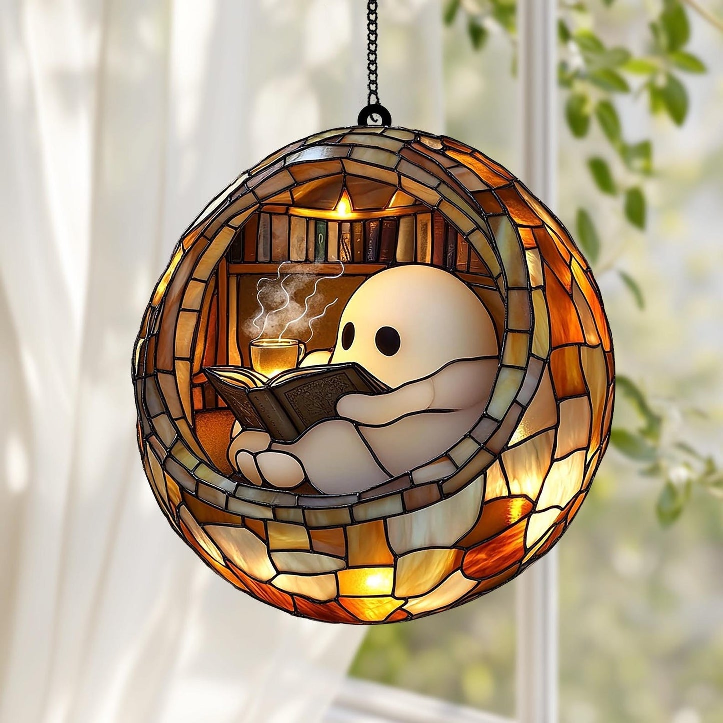 Cozy Ghost Reader Suncatcher