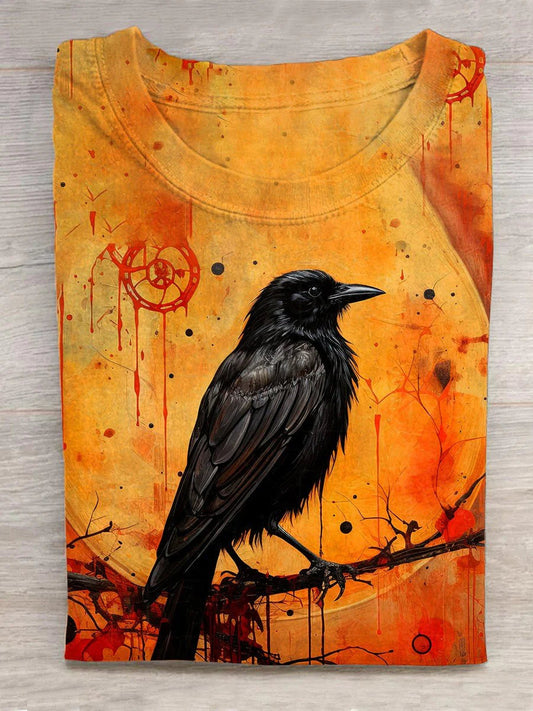 Unisex Halloween Raven Print Casual T-Shirt