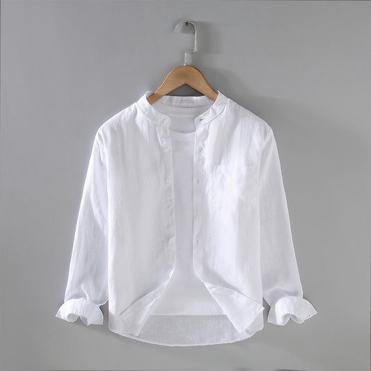 Men's Vintage Linen Long Sleeve Stand Collar Shirt