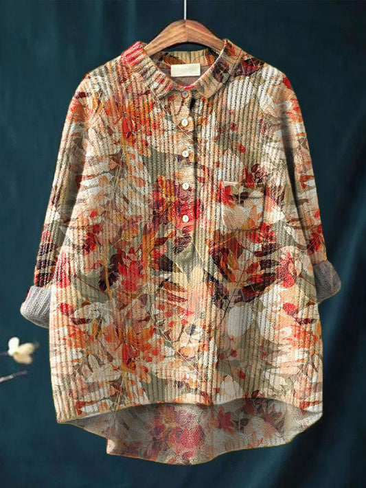 Women's Vintage Leaf Pattern Art Print Casual Pullover Knit Sweater