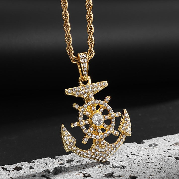 Men's Hip Hop Zircon Anchor Pendant Necklace