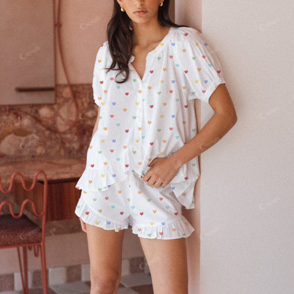 Blissful Hearts Colorful Heart Print Short Pajama Set