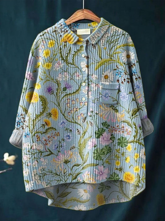 Women's Vintage Floral Pattern Art Print Casual Pullover Knit Sweater