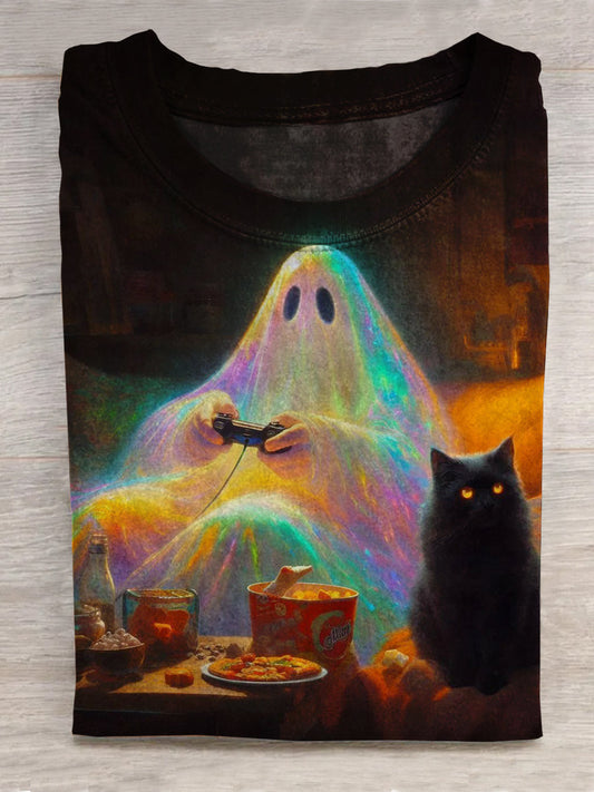 Distressed Magic Halloween Cute Ghost Print T-shirt