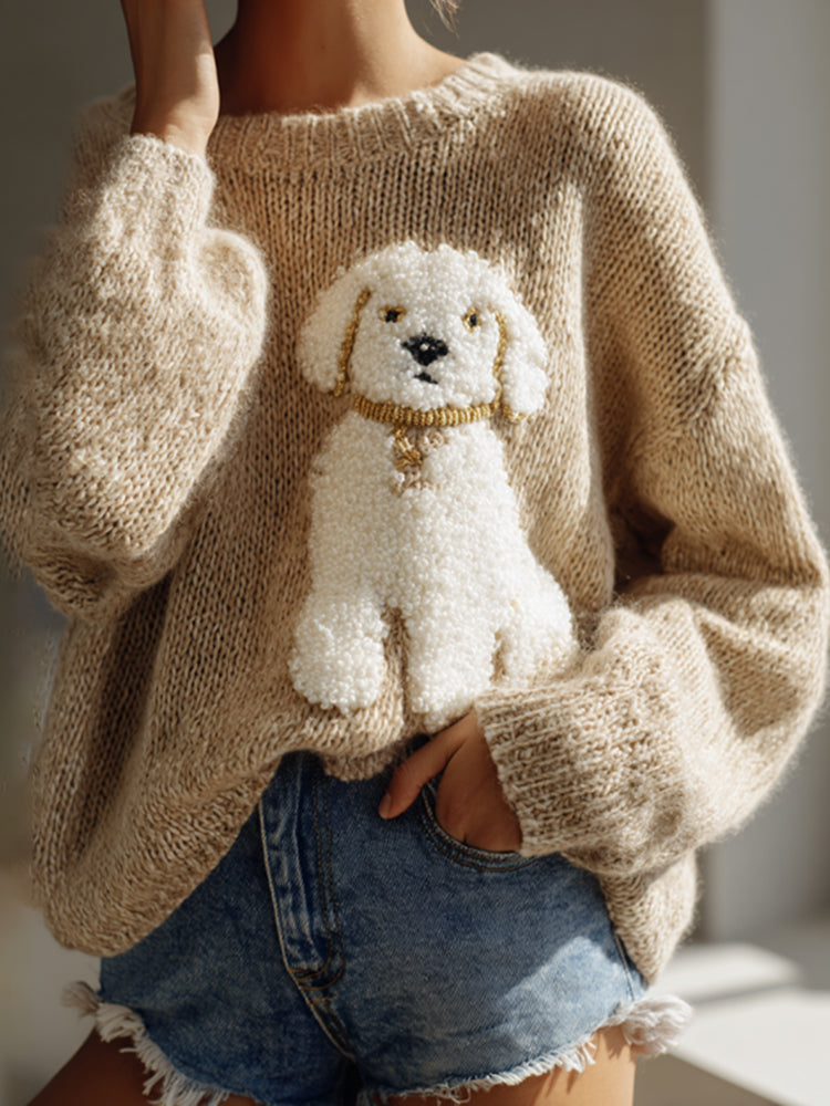 Classic Fuzzy Dog Felt Cozy Knit Sweater