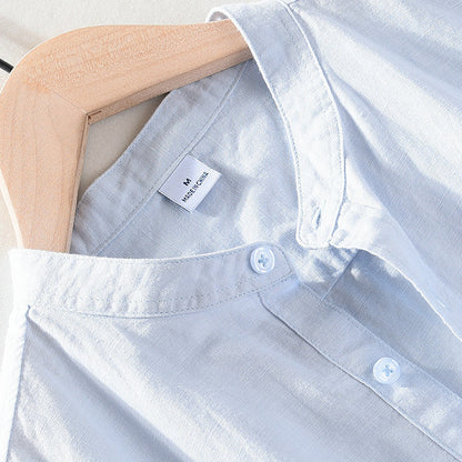 Stand Collar Cotton Linen Long Sleeve Shirt