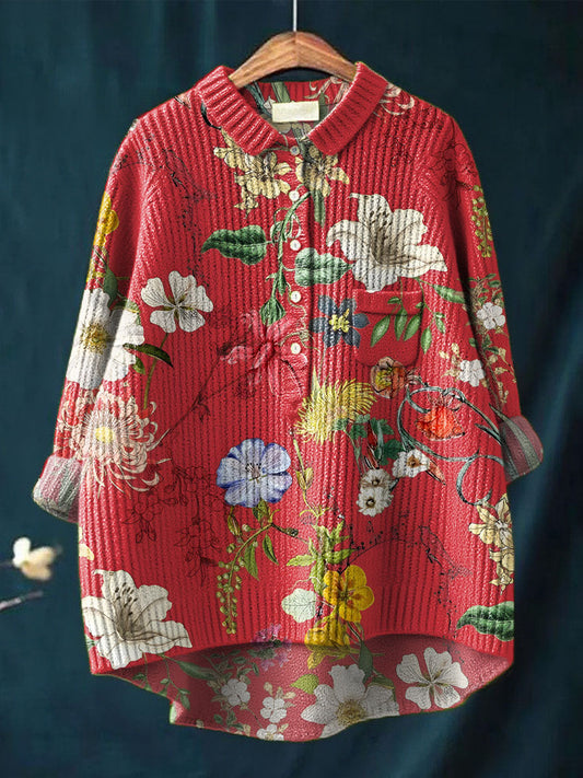 Women's Vintage Floral Pattern Art Print Casual Pullover Knit Sweater