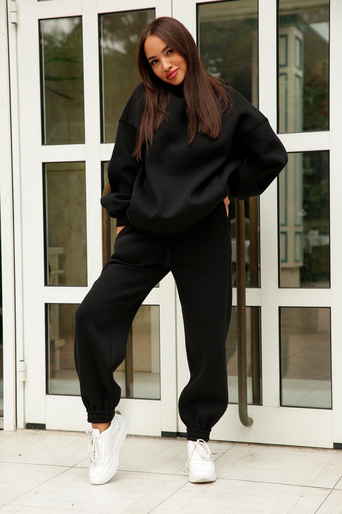 Fashion Casual Solid Color Two-piece Hooded Suit