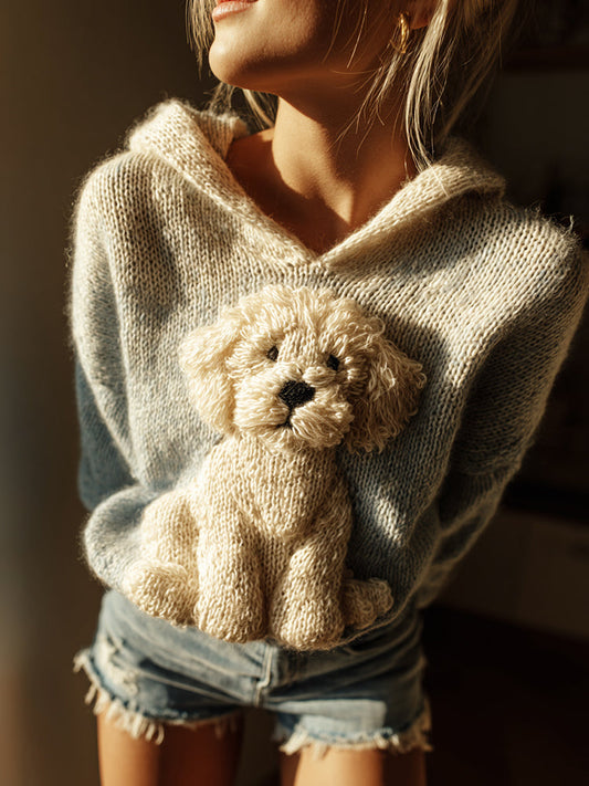 Classic Fuzzy Mini Labrador Retriever Dog Felt Cozy Knit Hooded Sweater