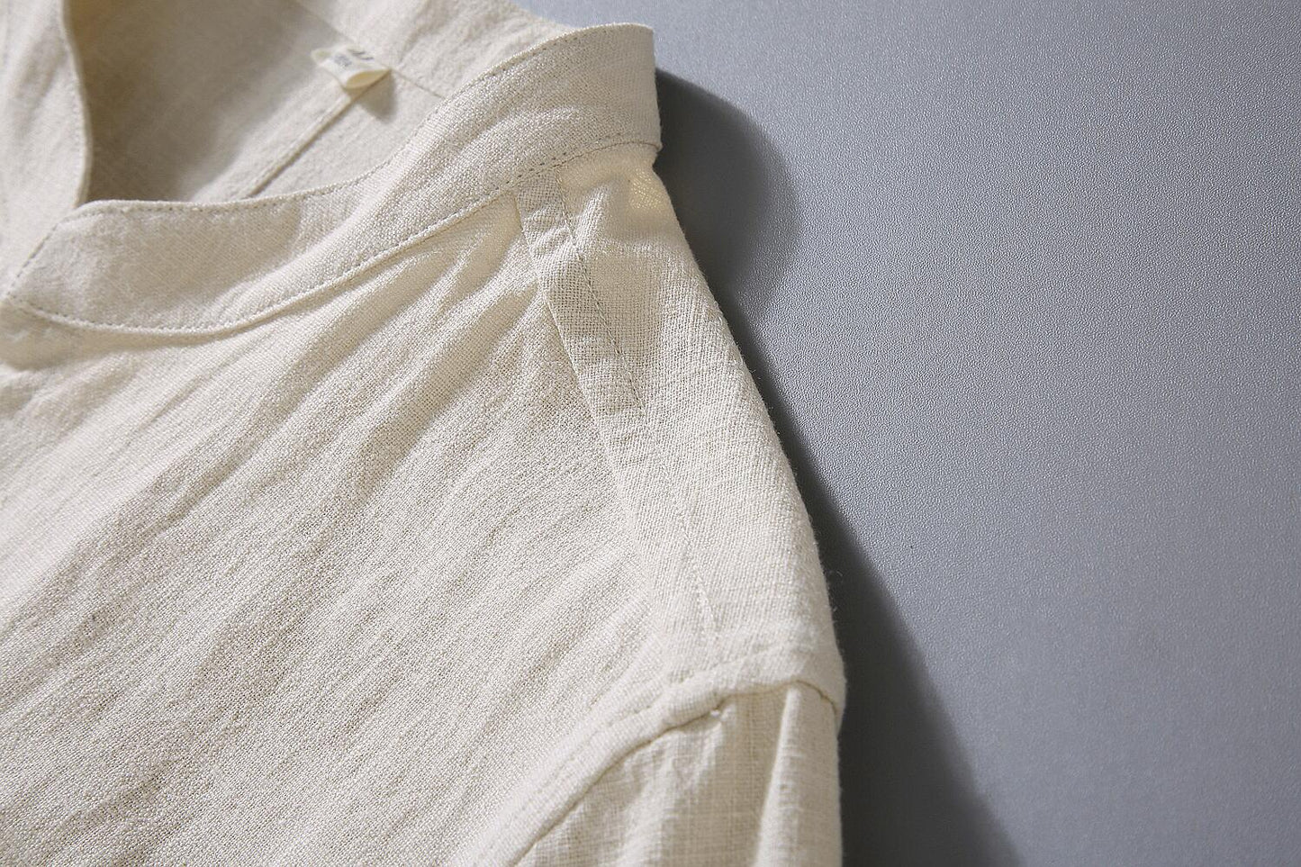 Men's Vintage Loose Fit Linen Shirt - Stand Collar