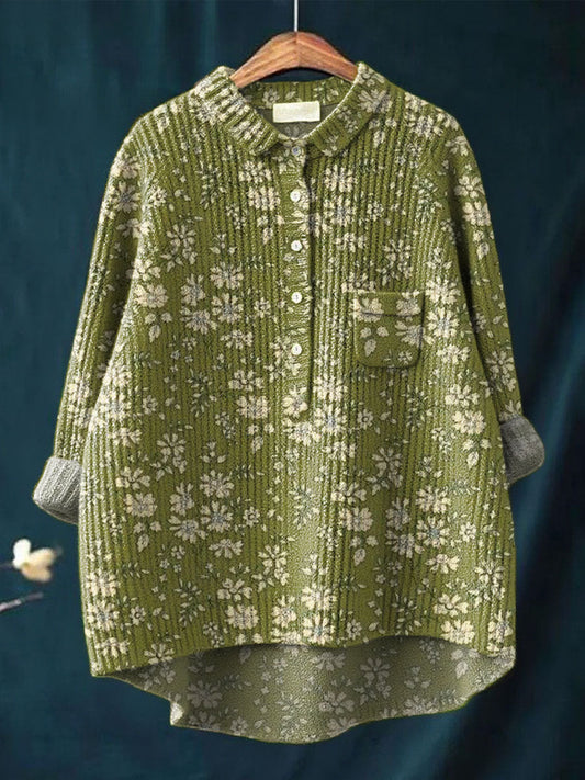 Women's Vintage Floral Pattern Art Print Casual Pullover Knit Sweater