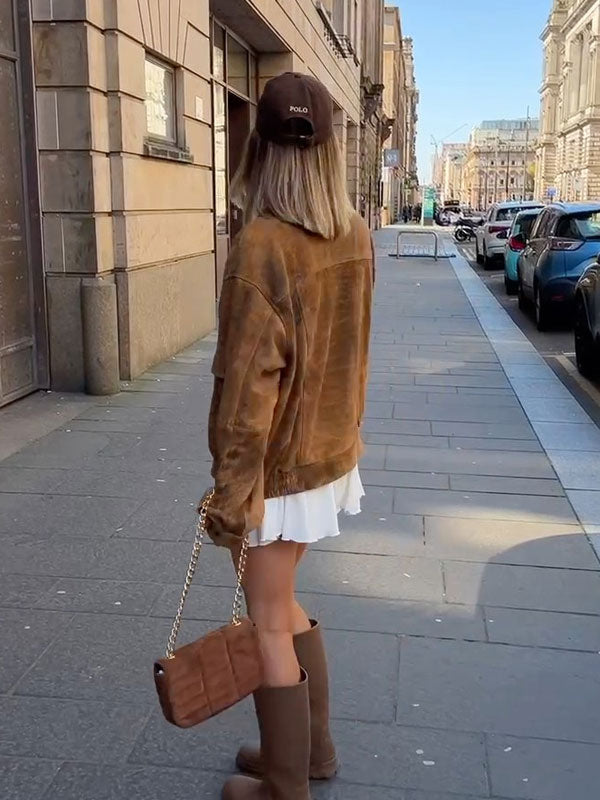 Lapel neck placket zipper jacket