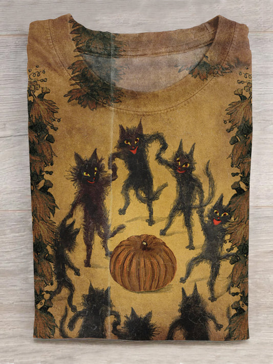 Halloween Retro Art Print Casual Short Sleeve T-Shirt