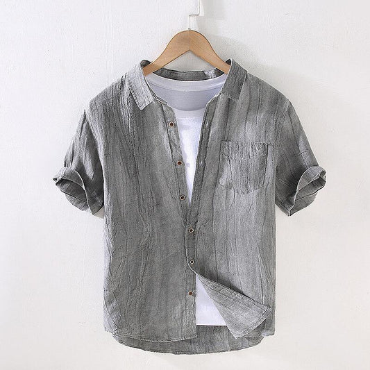 Men's Vintage Linen Short Sleeve Shirt - Slim Fit, Lightweight