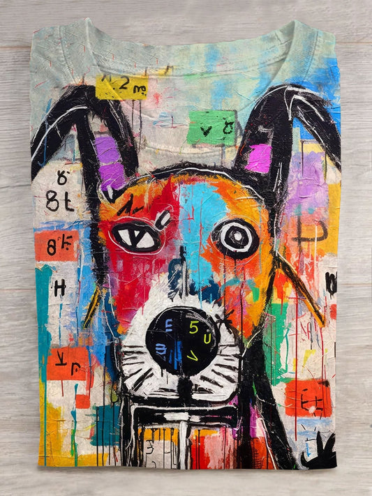 Abstract Dog Art Print Causl Short Sleeve T-shirt