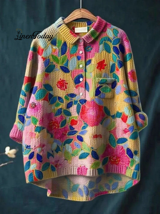 Women's Flower Print Casual Sweater