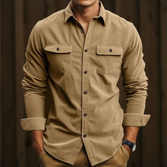 Men's Long Sleeve Snap Button Corduroy Shirt