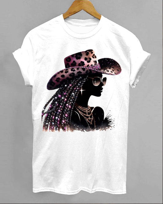 Sunglesses Black CowGirl Crew Neck Short Sleeve Cotton T-shirt
