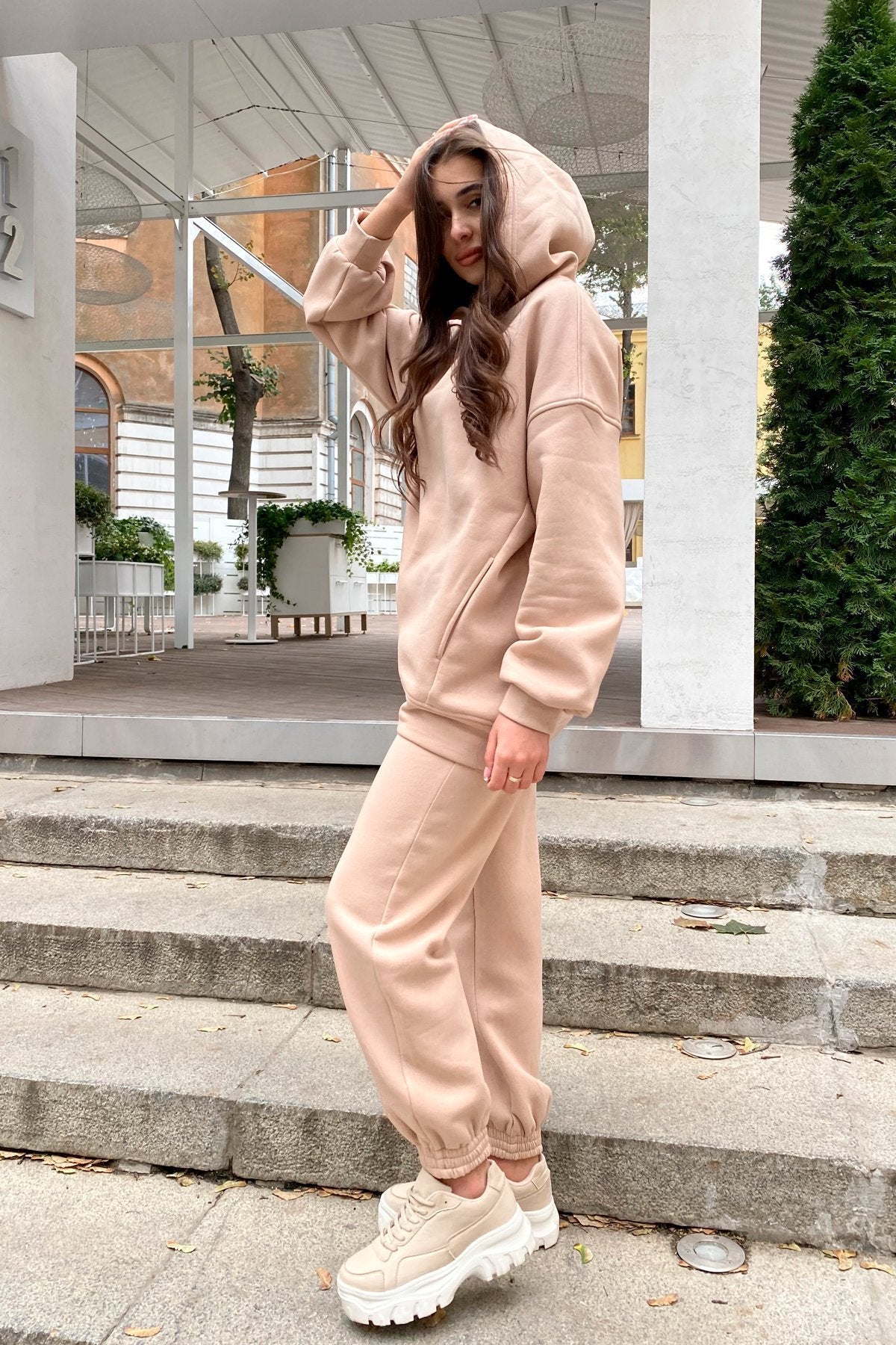 Fashion Casual Solid Color Two-piece Hooded Suit