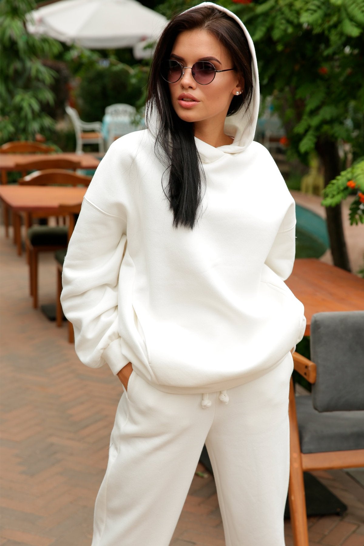 Fashion Casual Solid Color Two-piece Hooded Suit