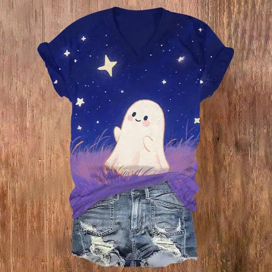 Halloween Ghost Art Print V-neck T-Shirt