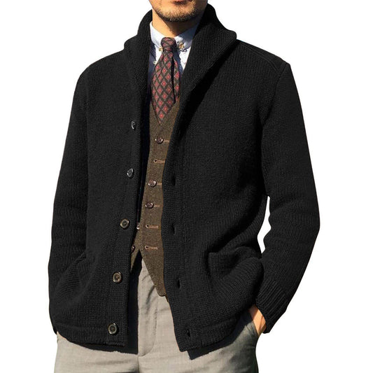 Men'S Solid Color Gentleman Long Sleeve Knit Cardigan