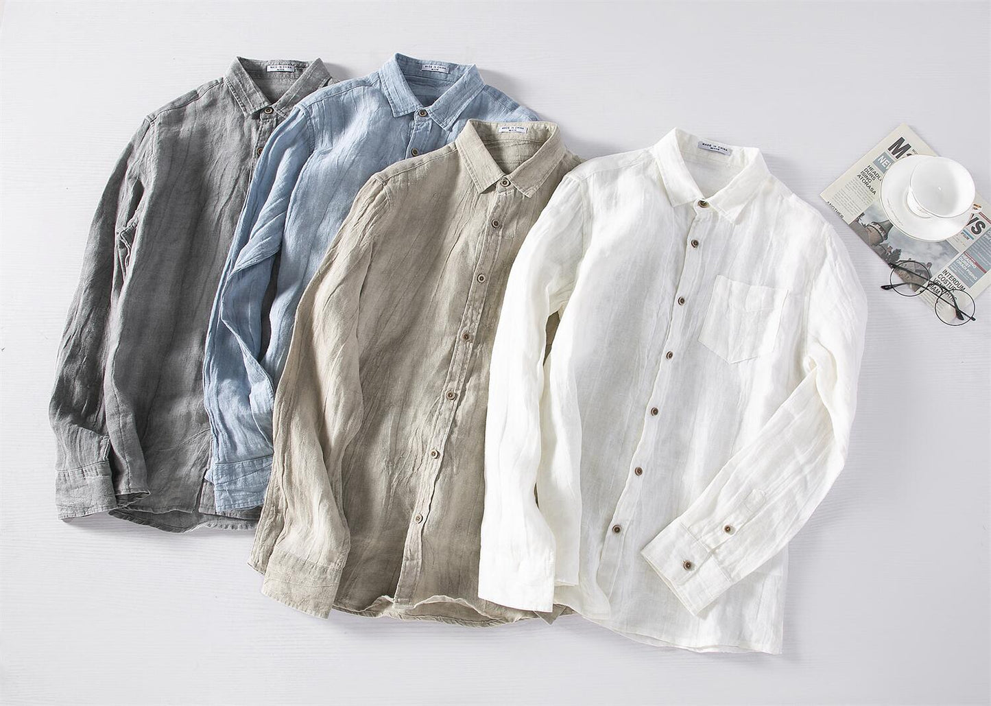 Men's Vintage Linen Long Sleeve Shirt - Loose Fit