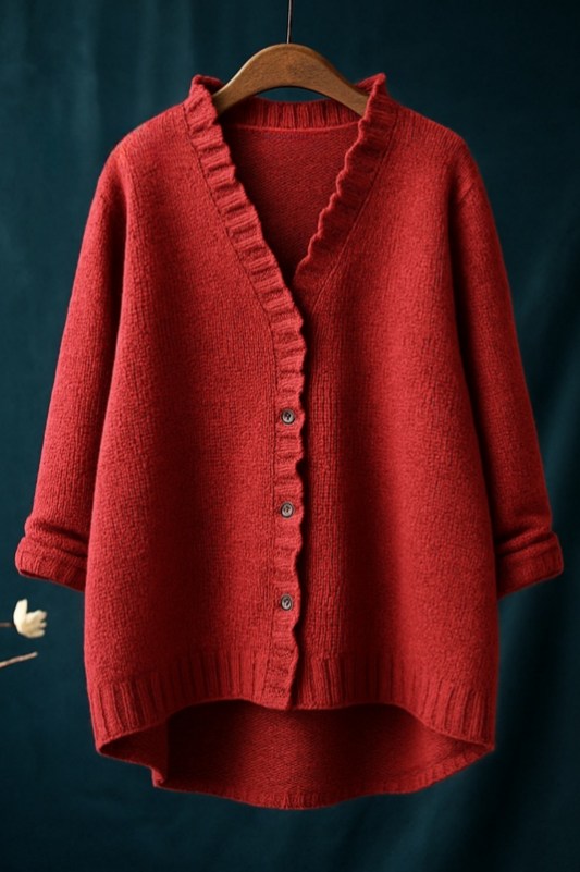 Women's Casual Ruffle Cardigan Sweater