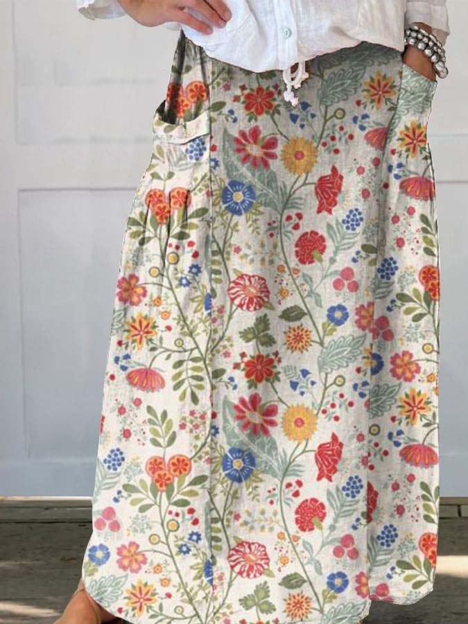 Women's Pastoral Floral Art Print Casual Cotton And Linen Shirt