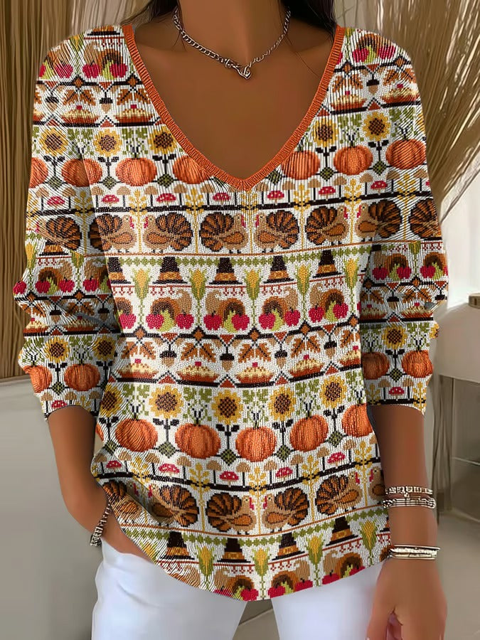 Women's Halloween Casual V Neck Pullover Sweater
