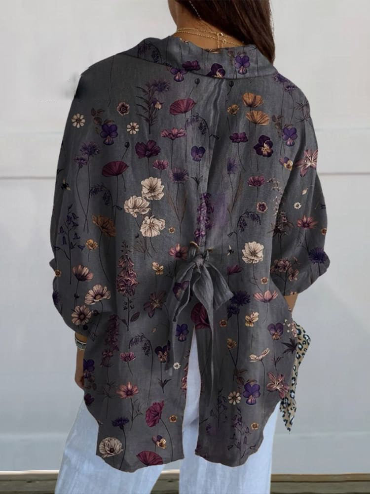 Women's Flower Art Print Linen Pocket Skirt