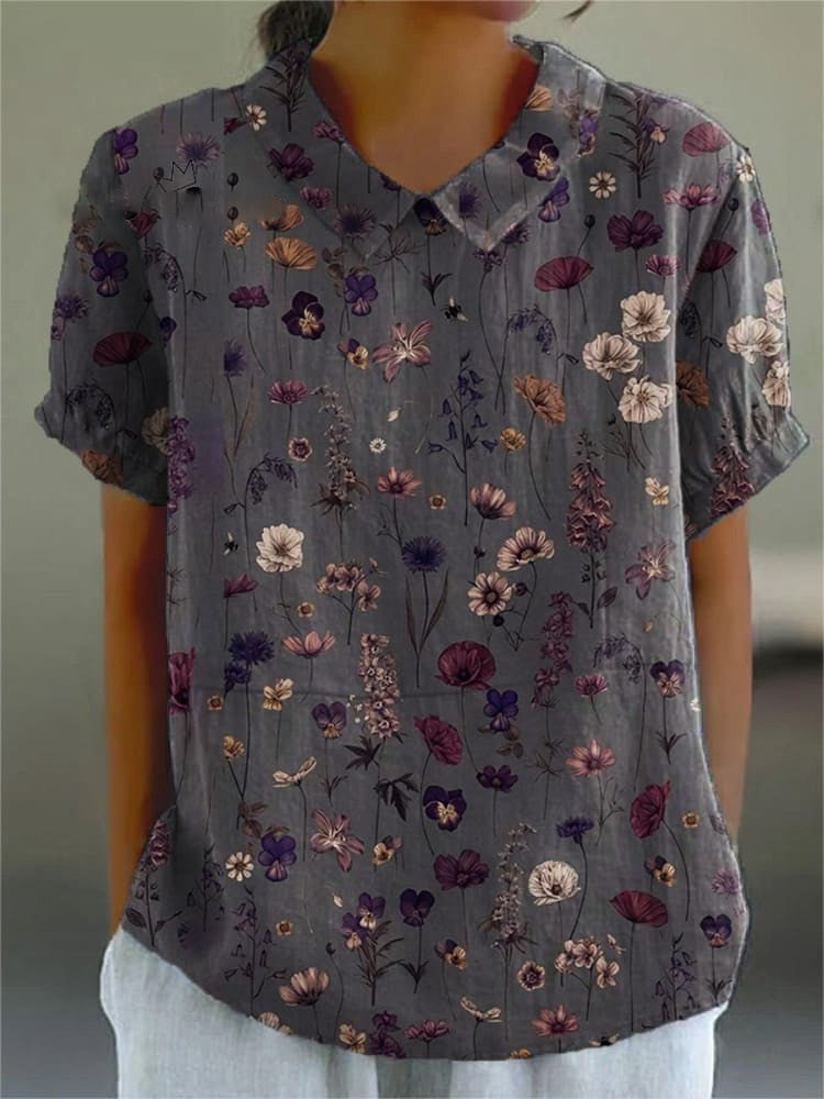 Women's Flower Art Print Linen Pocket Skirt