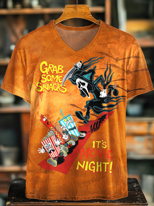 Halloween Horror Movie Print V-neck T-Shirt