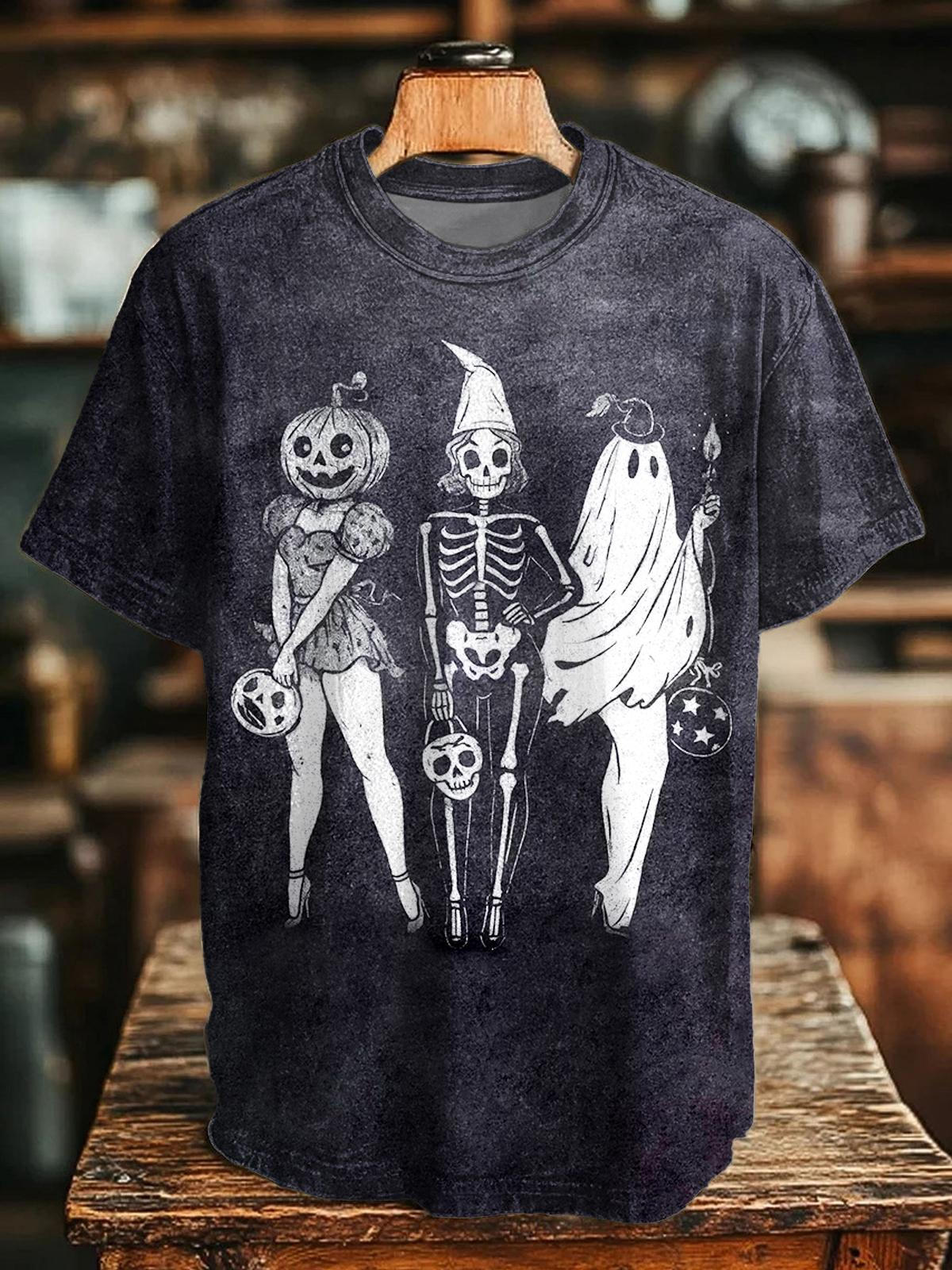 Halloween Ghost Skull Crew Neck T-shirt