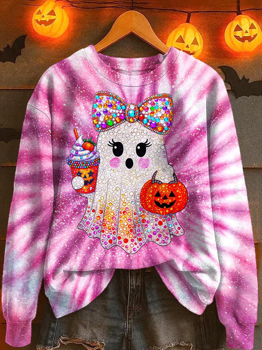 Halloween Ghost Print Long Sleeve Casual Top