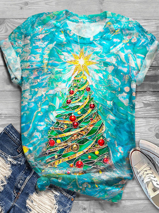 Christmas Tree Printed Crew Neck T-shirt