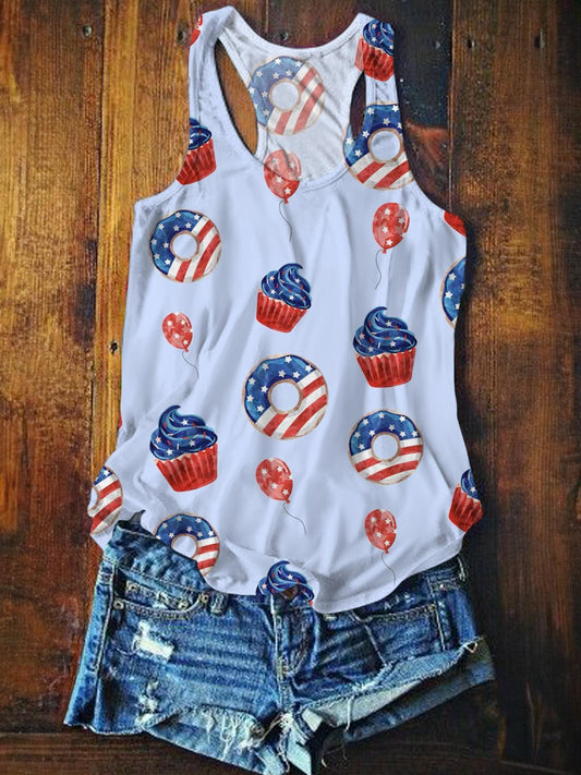 Independence Donuts Printed Casual Tank Top