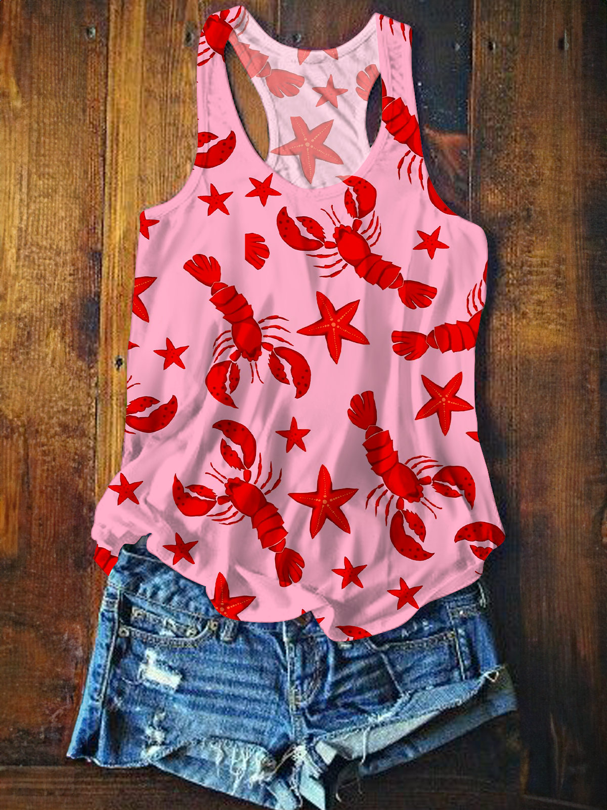 Fun Crawfish Art Printed Casual Tank Top