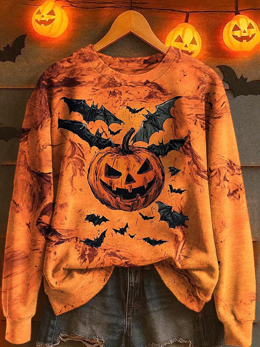 Halloween Pumpkin Print Long Sleeve Casual Top