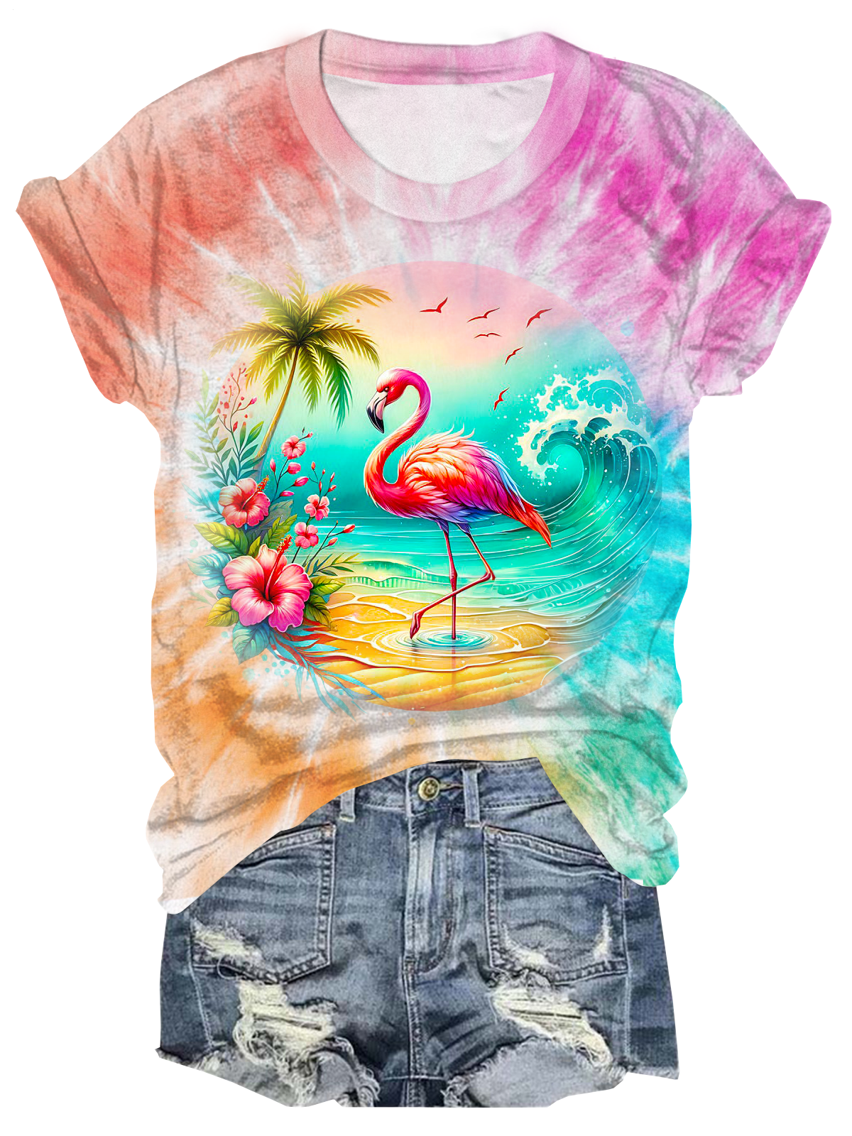 Tropical Flamingo Crew Neck T-shirt