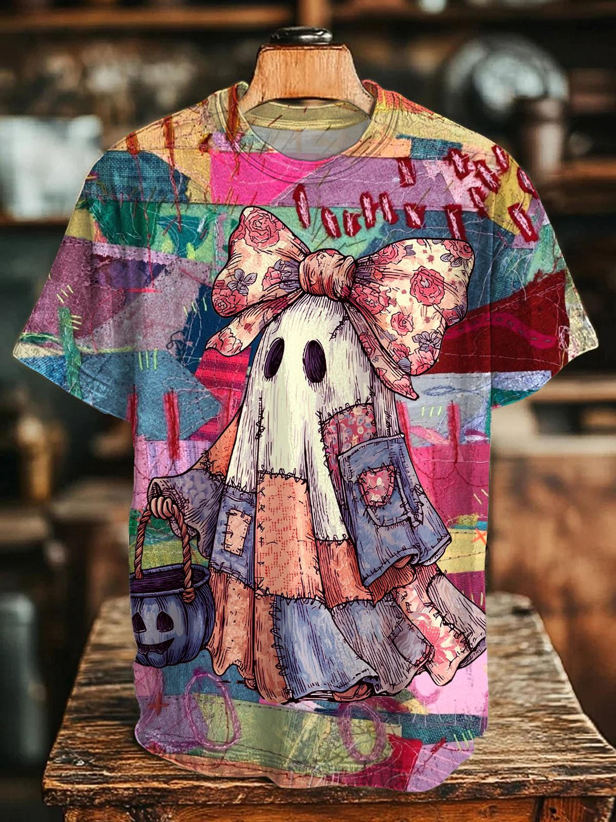 Halloween Patch Ghost Crew Neck T-shirt