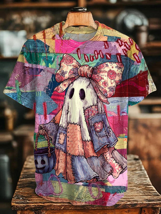 Halloween Patch Ghost Crew Neck T-shirt